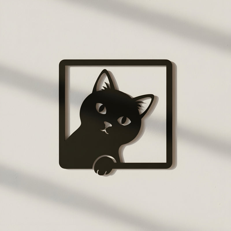 AESTHEX Playful Cat MDF Wall Art – Minimal Laser Cut Modern Pet Silhouette